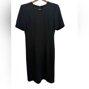 Jaeger Black Wool Sheath Dress Tailored Minimalist Short Sleeve US 6 UK 8